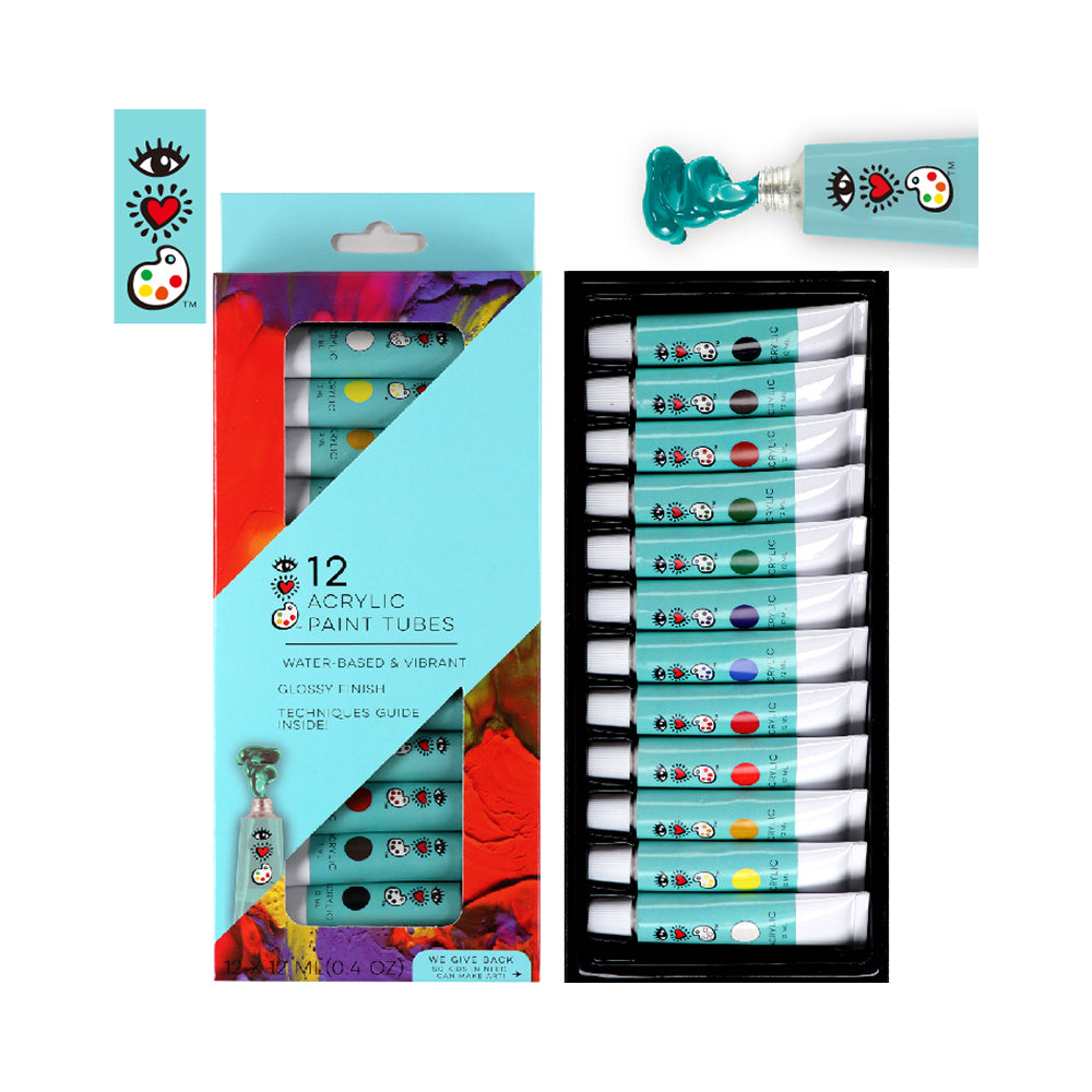 Bright Stripes iHeartArt 12 Acrylic Paint Tubes Brush - Image 6