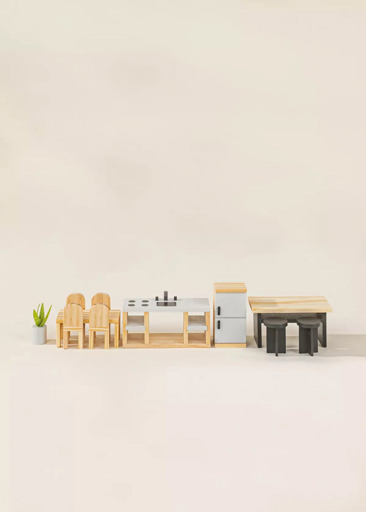 Coco Village Wooden Doll House Kitchen Furniture (12 pcs) Chair - Image 14