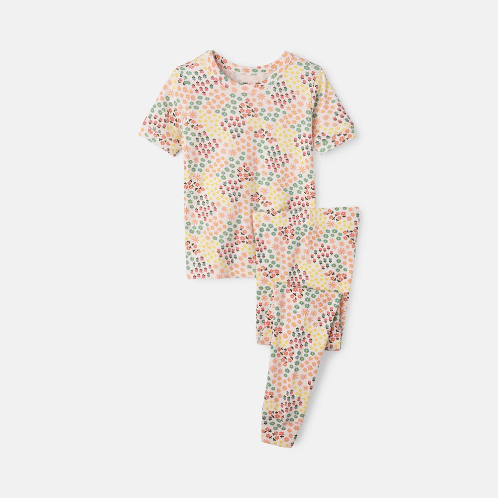 rise little earthling Short Sleeve Sleep Set - Antique White Lemon / 6y